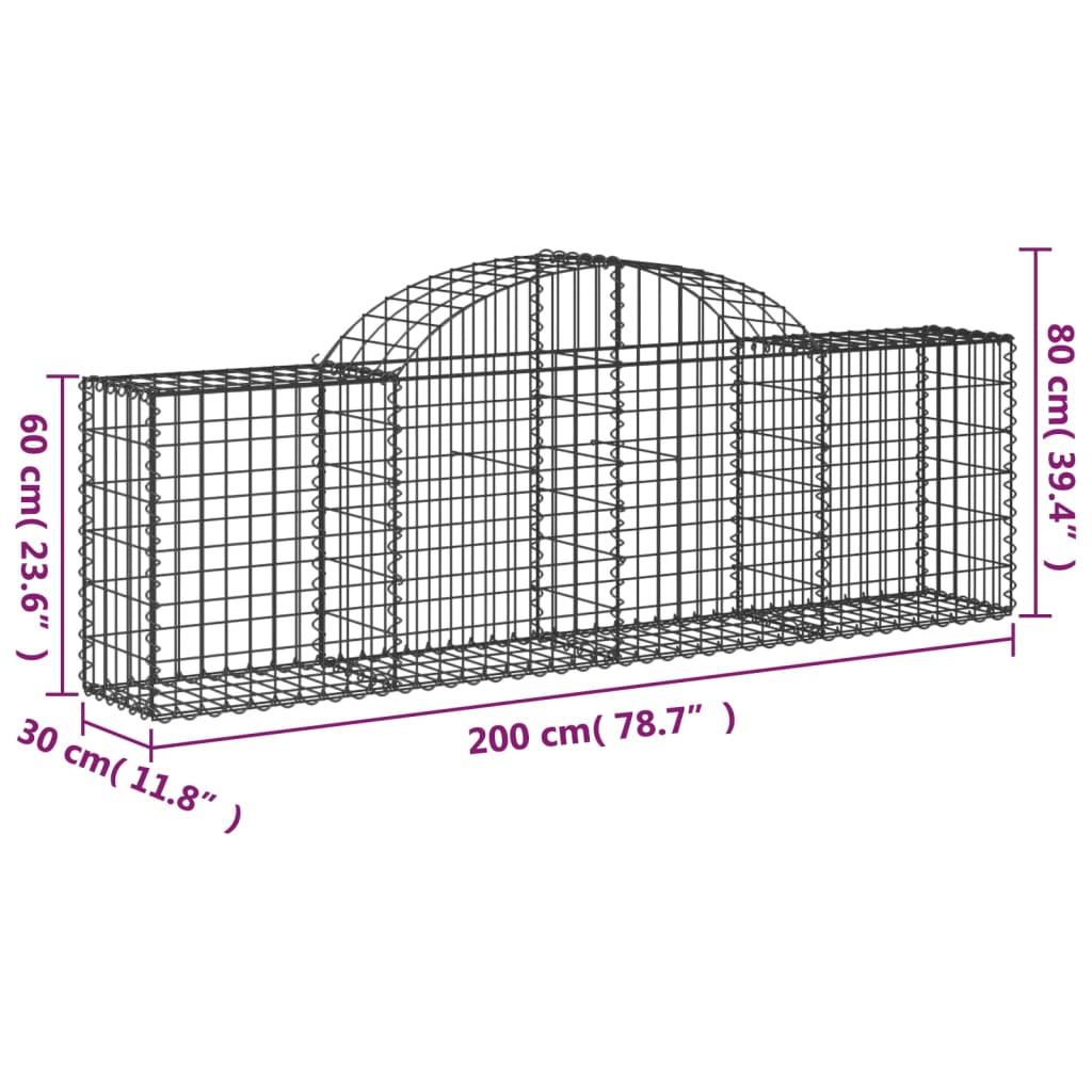 4 db íves horganyzott vas gabion kosár 200x30x60/80 cm