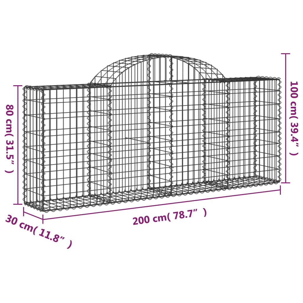 12 db íves horganyzott vas gabion kosár 200x30x80/100 cm