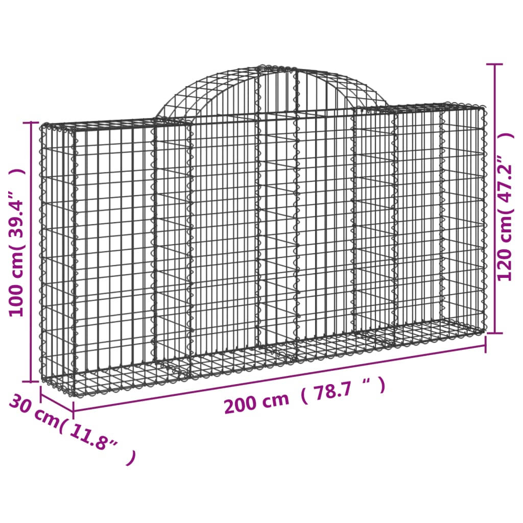 7 db íves horganyzott vas gabion kosár 200x30x100/120 cm
