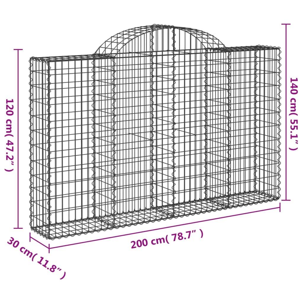2 db íves horganyzott vas gabion kosár 200x30x120/140 cm