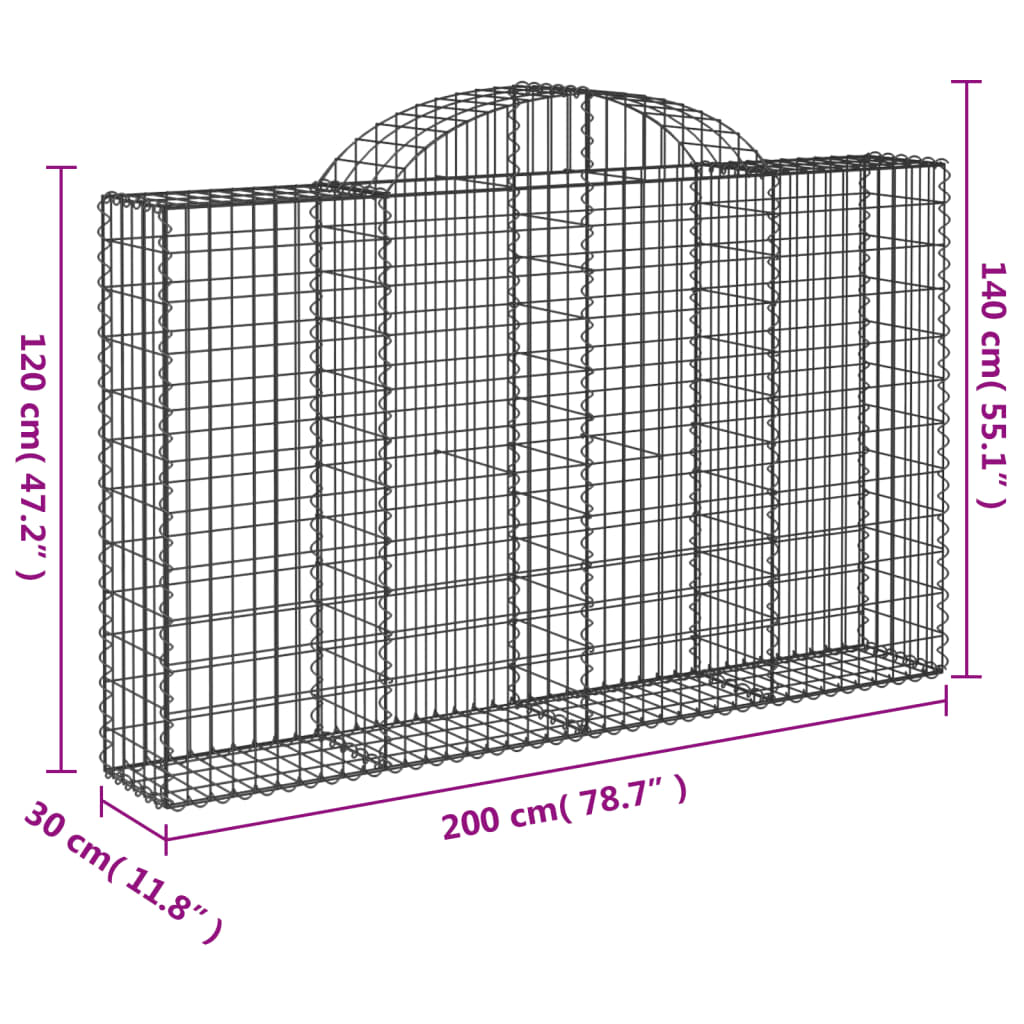 4 db íves horganyzott vas gabion kosár 200x30x120/140 cm