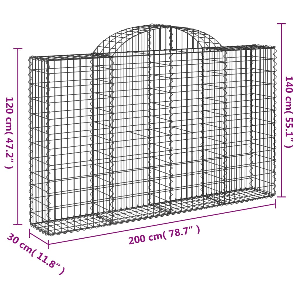 10 db íves horganyzott vas gabion kosár 200x30x120/140 cm
