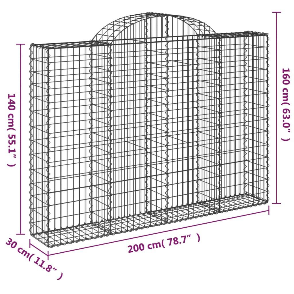 2 db íves horganyzott vas gabion kosár 200x30x140/160 cm