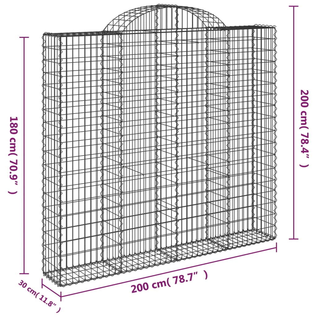 2 db íves horganyzott vas gabion kosár 200x30x180/200 cm