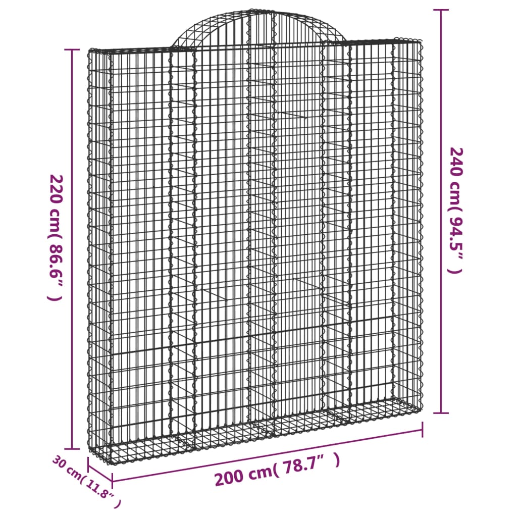 2 db íves horganyzott vas gabion kosár 200x30x220/240 cm