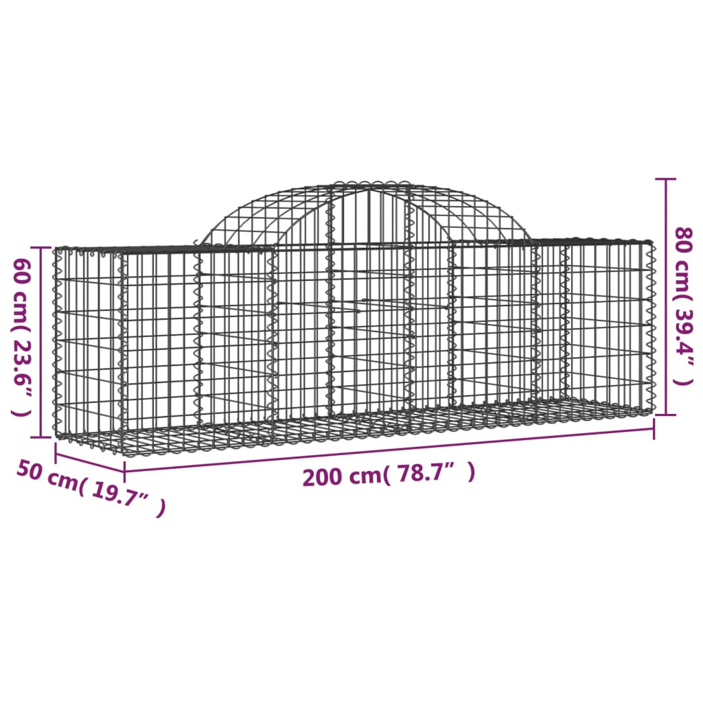 3 db íves horganyzott vas gabion kosár 200x50x60/80 cm