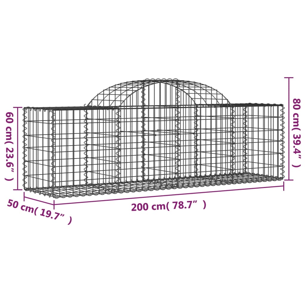 12 db íves horganyzott vas gabion kosár 200x50x60/80 cm
