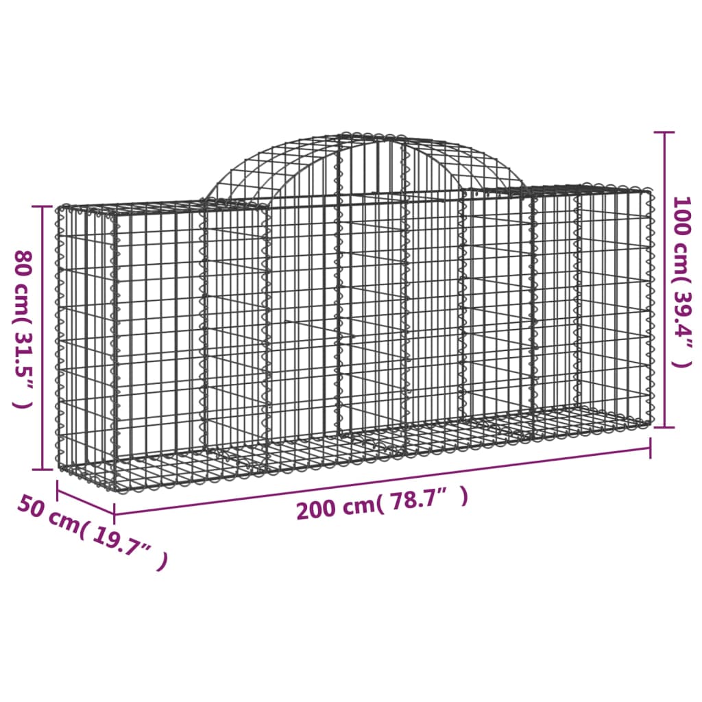 10 db íves horganyzott vas gabion kosár 200x50x80/100 cm