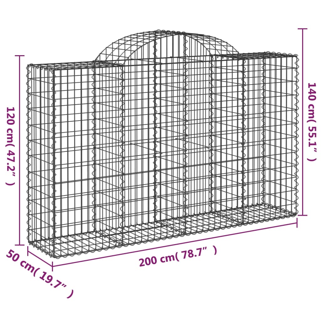 25 db íves horganyzott vas gabion kosár 200x50x120/140 cm