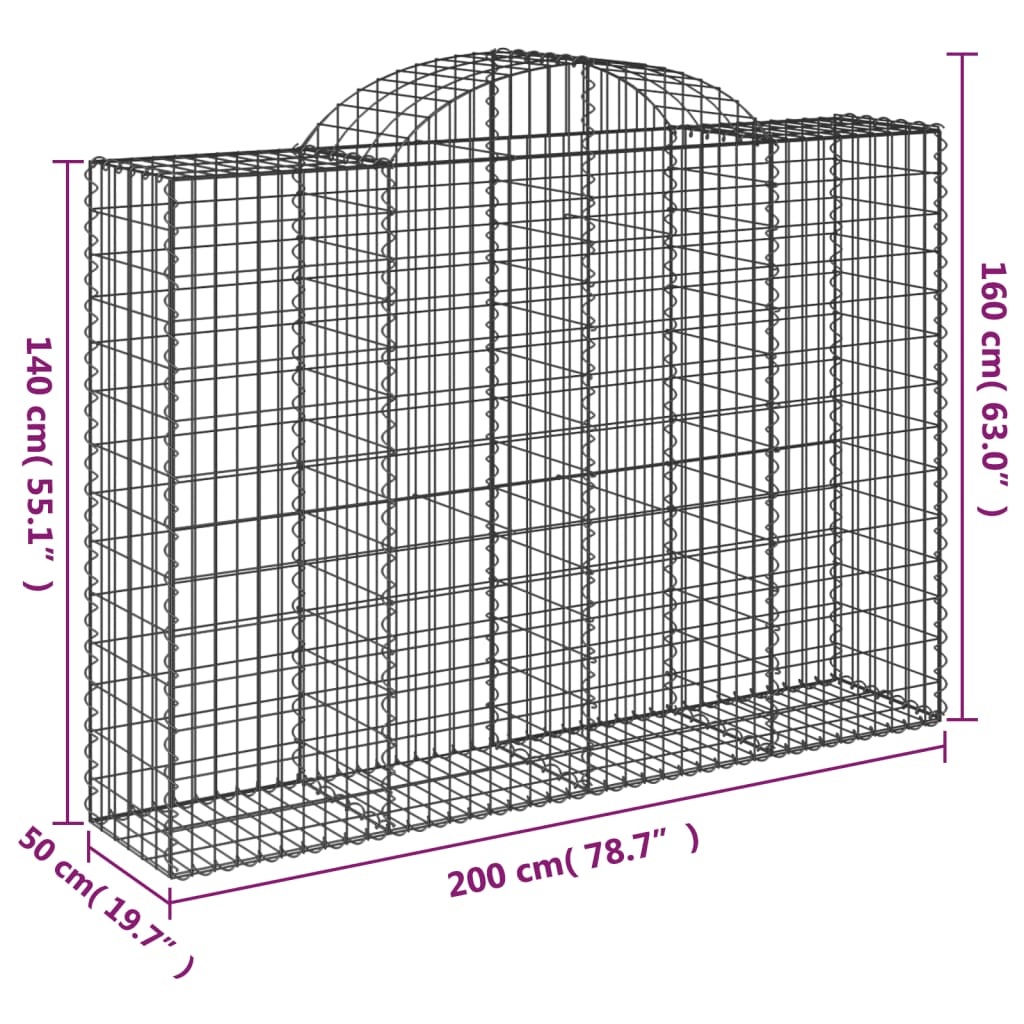 7 db íves horganyzott vas gabion kosár 200x50x140/160 cm