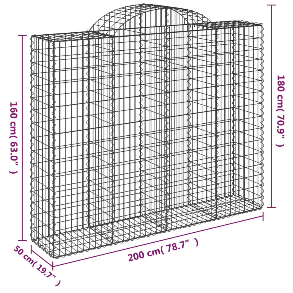12 db íves horganyzott vas gabion kosár 200x50x160/180 cm