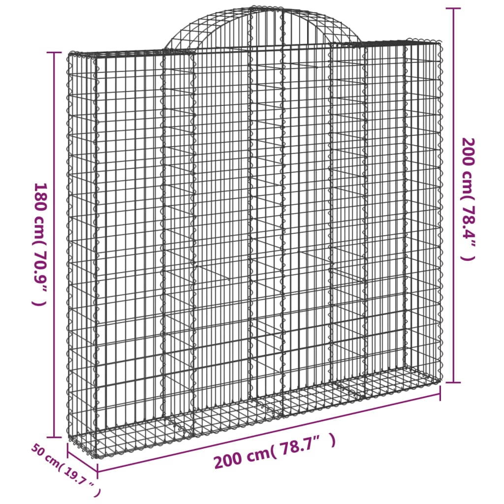 4 db íves horganyzott vas gabion kosár 200x50x180/200 cm