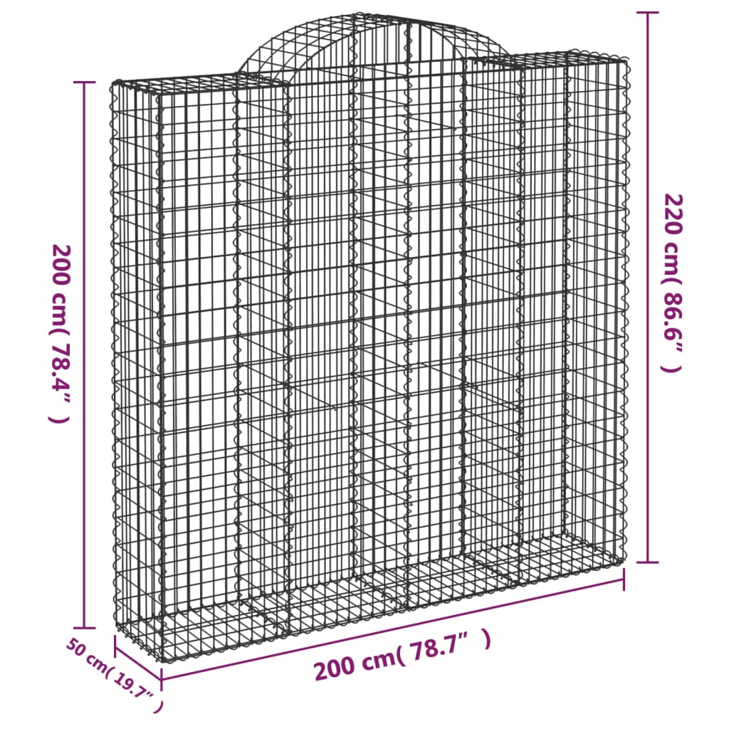 8 db íves horganyzott vas gabion kosár 200x50x200/220 cm
