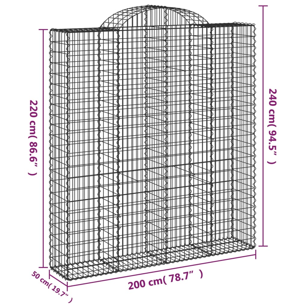 4 db íves horganyzott vas gabion kosár 200x50x220/240 cm