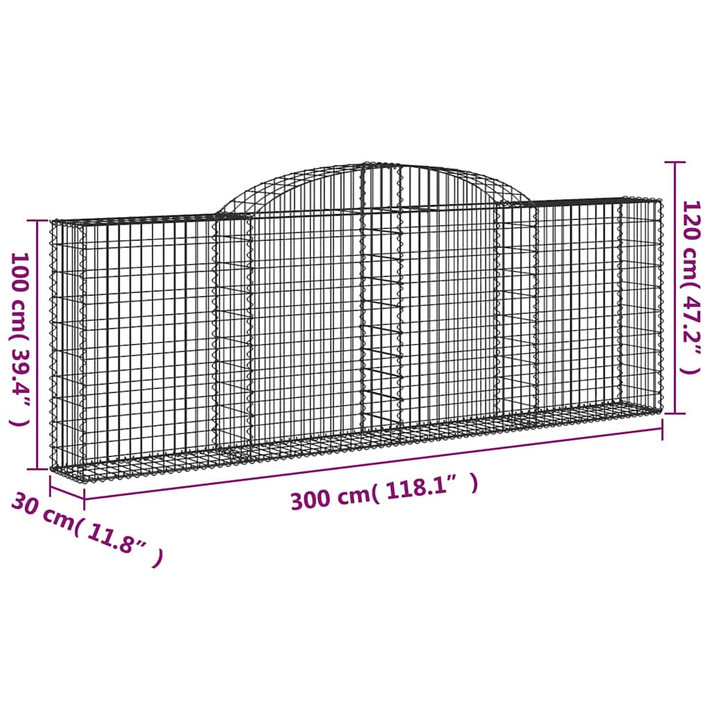 8 db íves horganyzott vas gabion kosár 300 x 30 x 100/120 cm