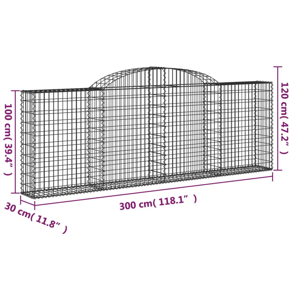 17 db íves horganyzott vas gabion kosár 300 x 30 x 100/120 cm