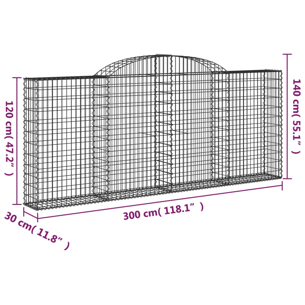 3 db íves horganyzott vas gabion kosár 300x30x120/140 cm