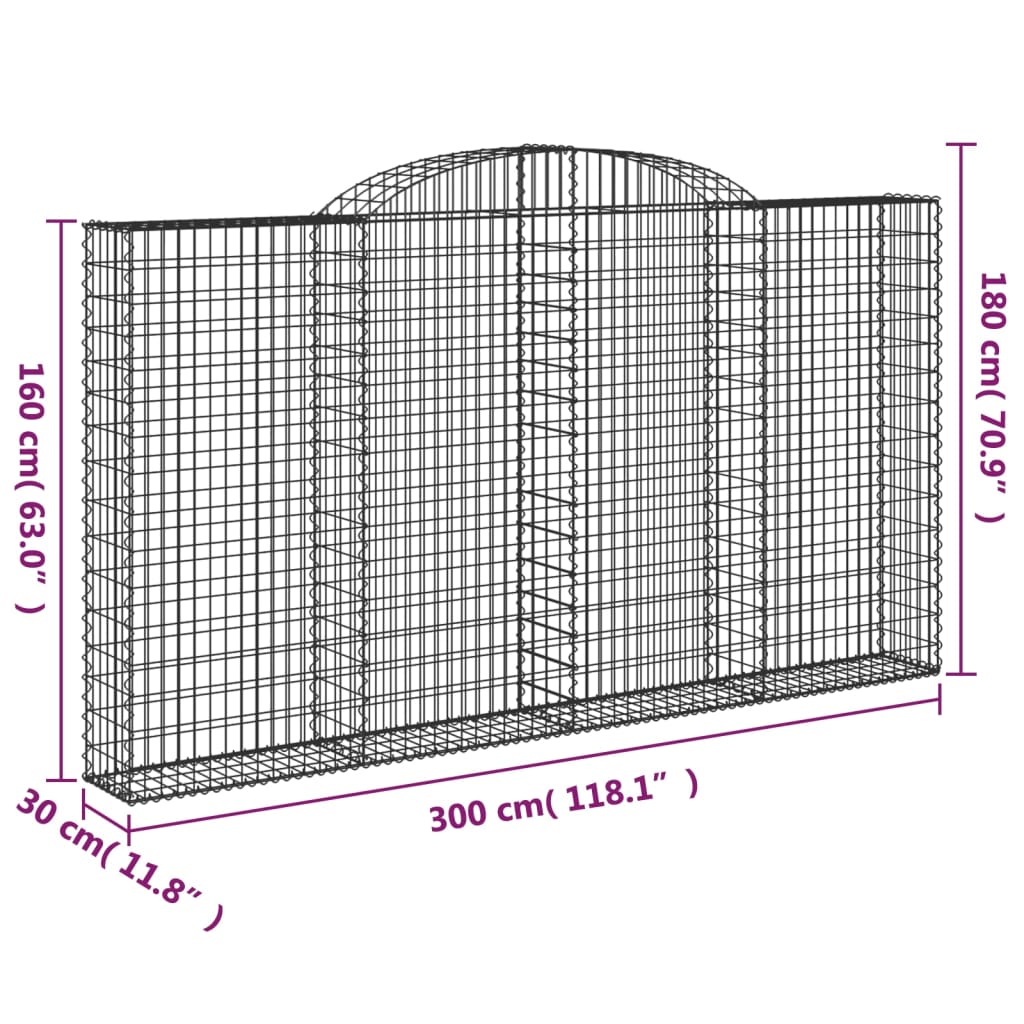 2 db íves horganyzott vas gabion kosár 300x30x160/180 cm