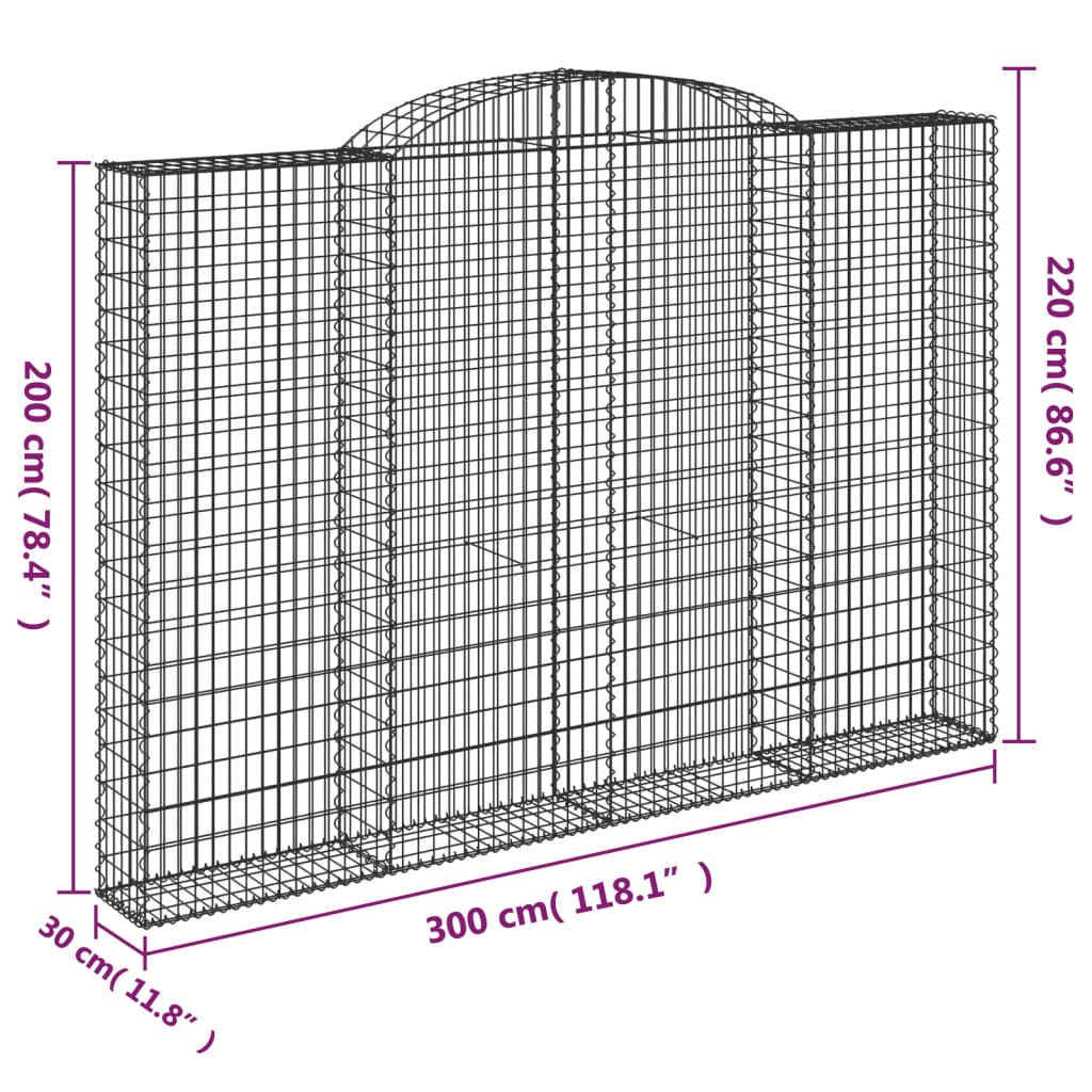 2 db íves horganyzott vas gabion kosár 300 x 30 x 200/220 cm