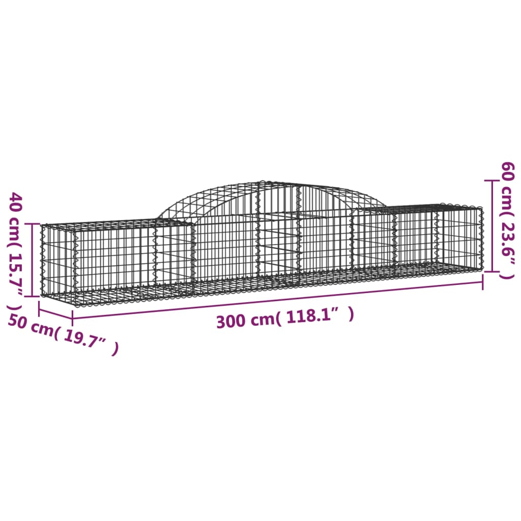9 db íves horganyzott vas gabion kosár 300x50x40/60 cm