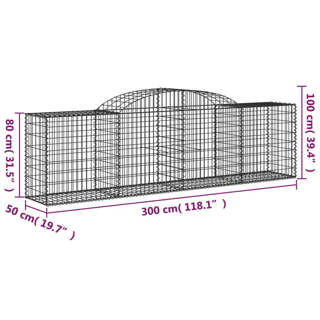 25 db íves horganyzott vas gabion kosár 300x50x80/100 cm