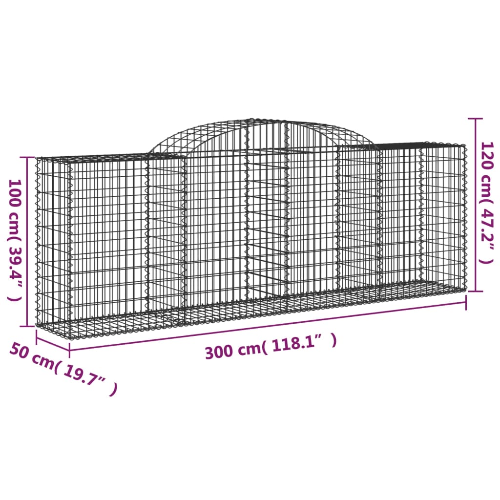 2 db íves horganyzott vas gabion kosár 300 x 50 x 100/120 cm