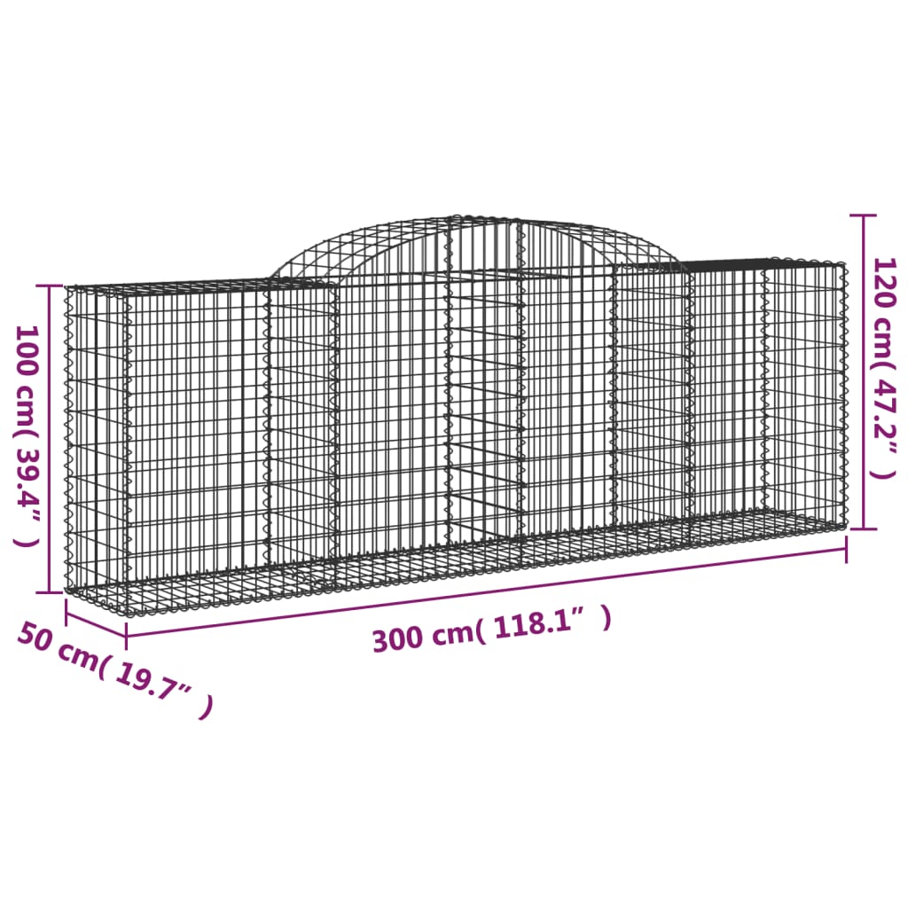 13 db íves horganyzott vas gabion kosár 300 x 50 x 100/120 cm
