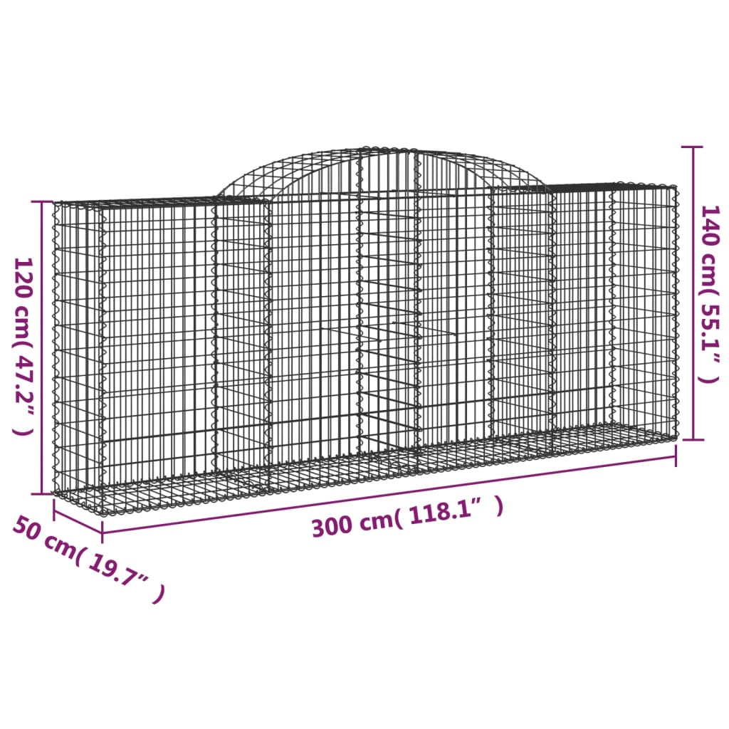 12 db íves horganyzott vas gabion kosár 300x50x120/140 cm