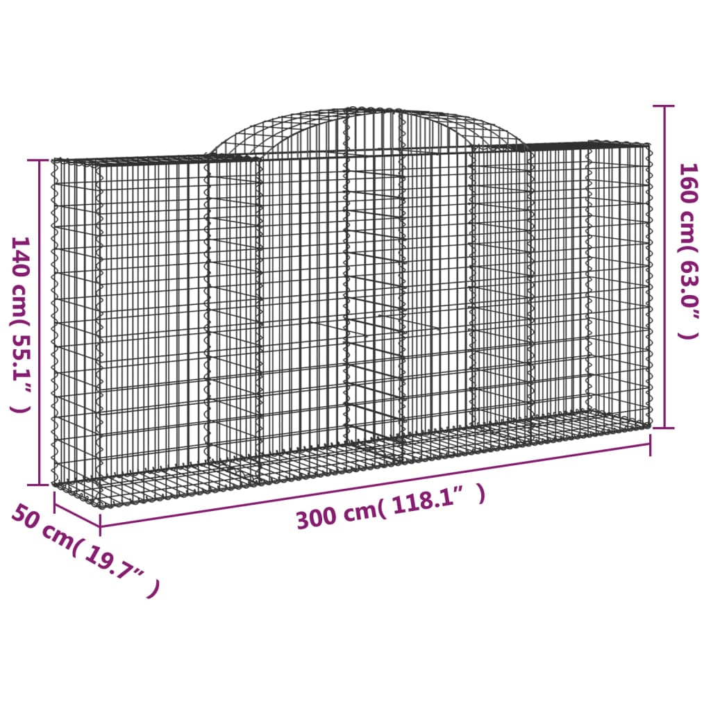 3 db íves horganyzott vas gabion kosár 300x50x140/160 cm