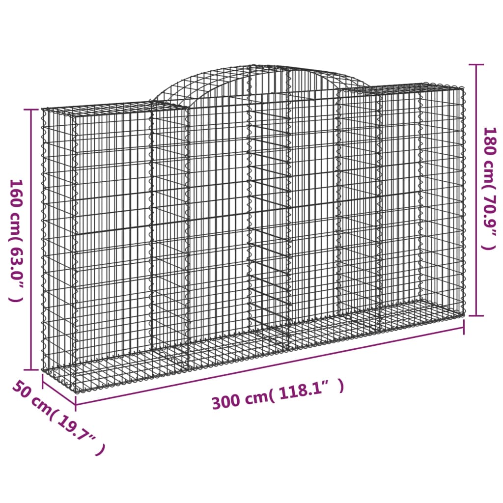 2 db íves horganyzott vas gabion kosár 300x50x160/180 cm