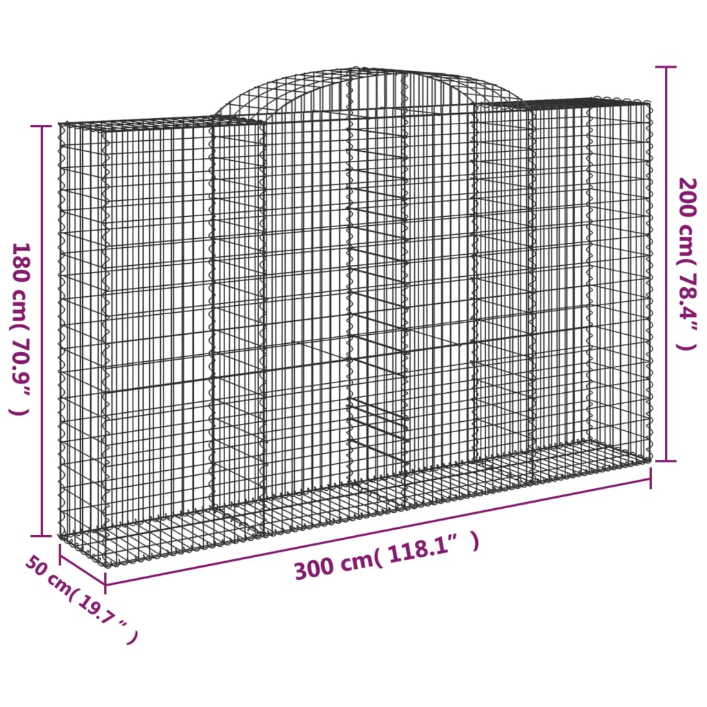 3 db íves horganyzott vas gabion kosár 300x50x180/200 cm