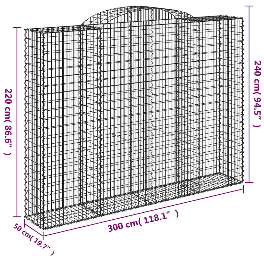4 db íves horganyzott vas gabion kosár 300x50x220/240 cm
