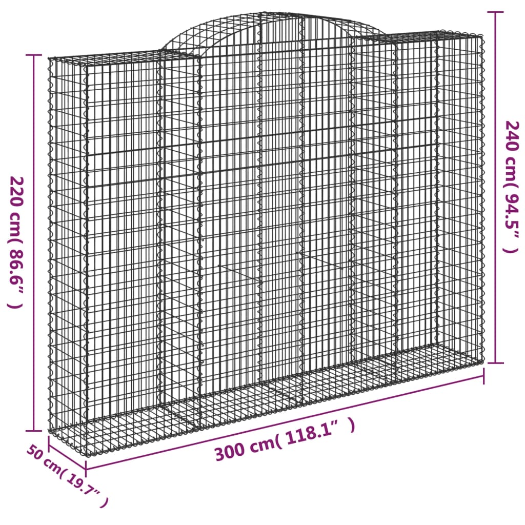7 db íves horganyzott vas gabion kosár 300x50x220/240 cm