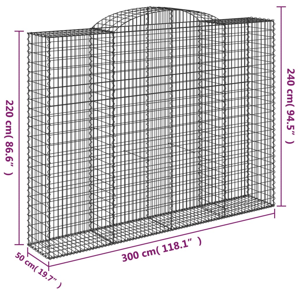 9 db íves horganyzott vas gabion kosár 300x50x220/240 cm