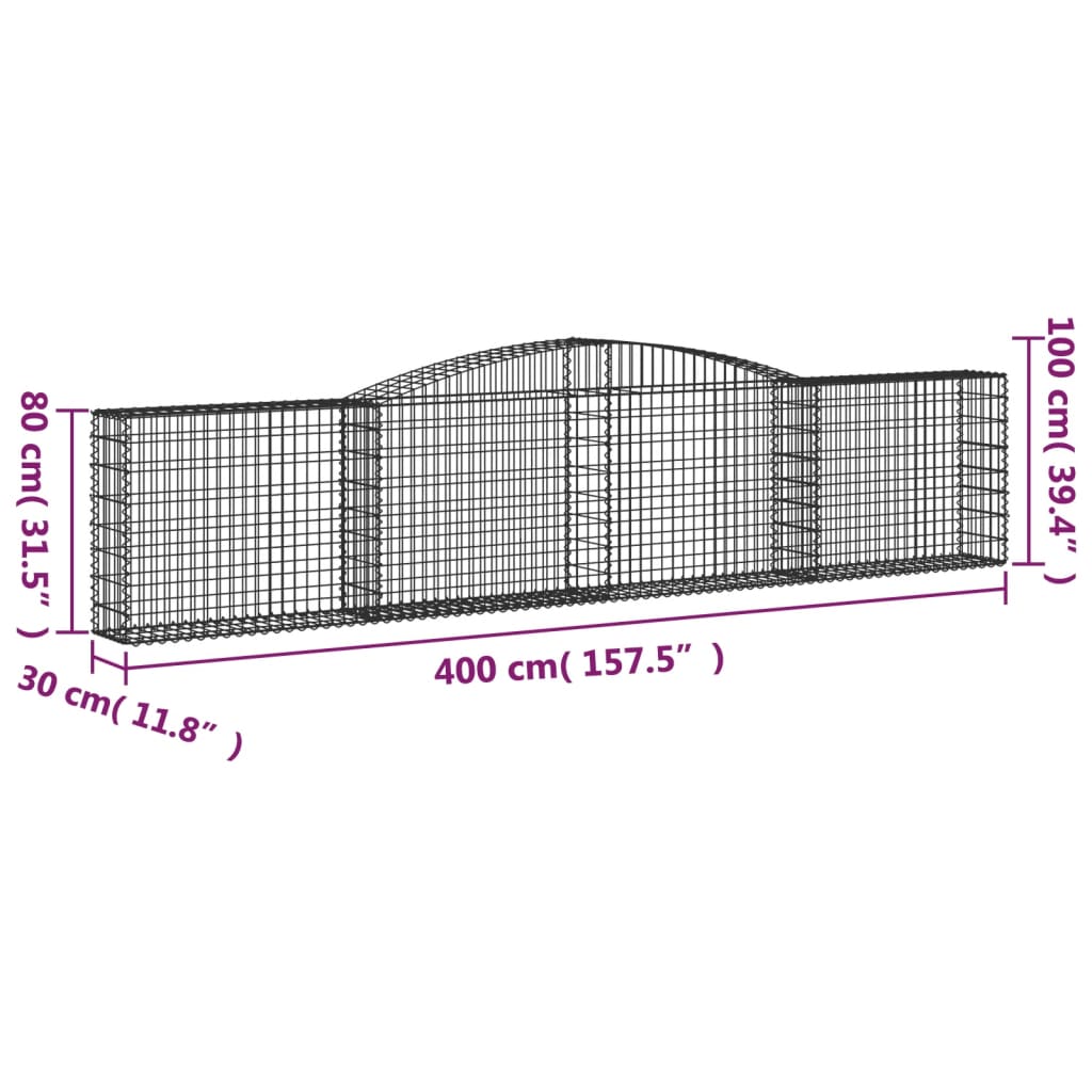 10 db íves horganyzott vas gabion kosár 400x30x80/100 cm