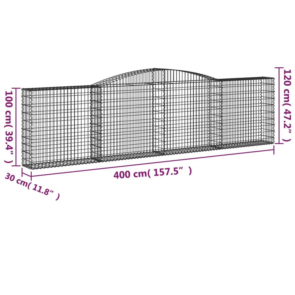4 db íves horganyzott vas gabion kosár 400x30x100/120 cm