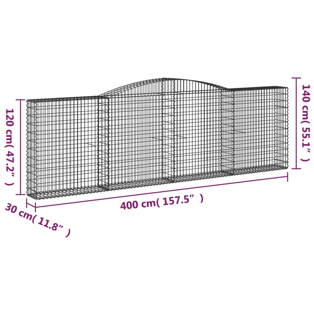 10 db íves horganyzott vas gabion kosár 400x30x120/140 cm