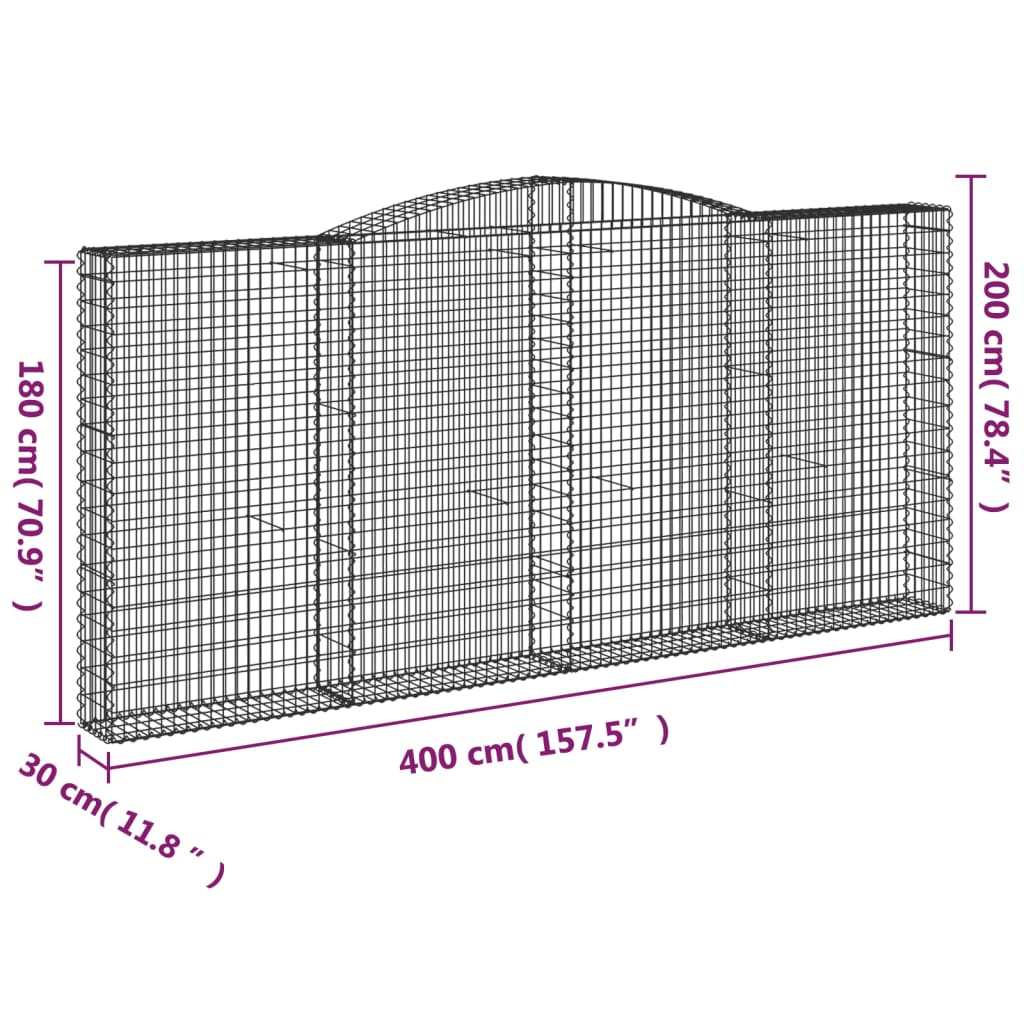 10 db íves horganyzott vas gabion kosár 400x30x180/200 cm