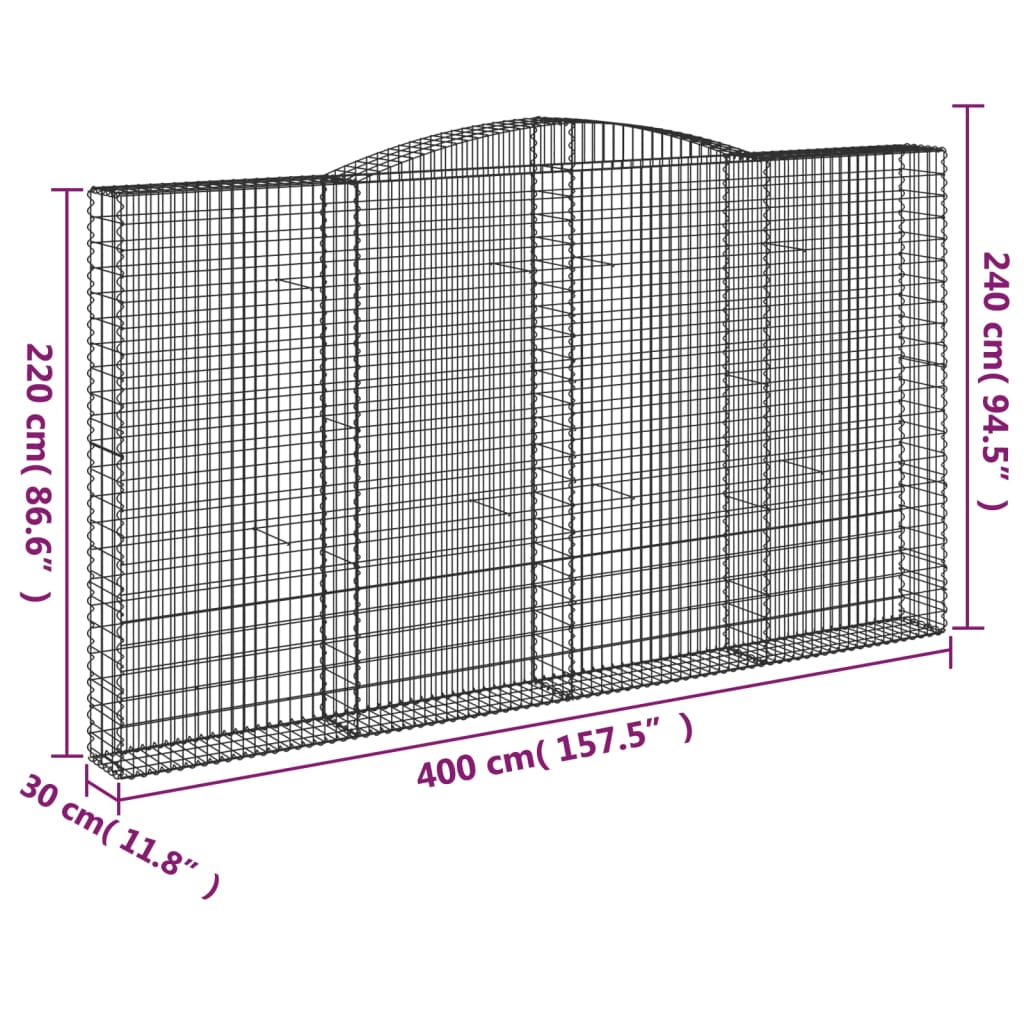 6 db íves horganyzott vas gabion kosár 400x30x220/240 cm