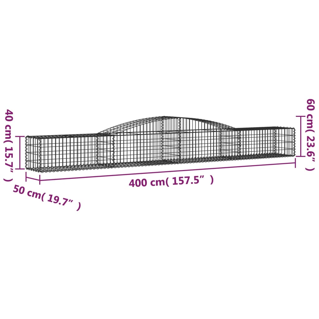 15 db íves horganyzott vas gabion kosár 400x50x40/60 cm