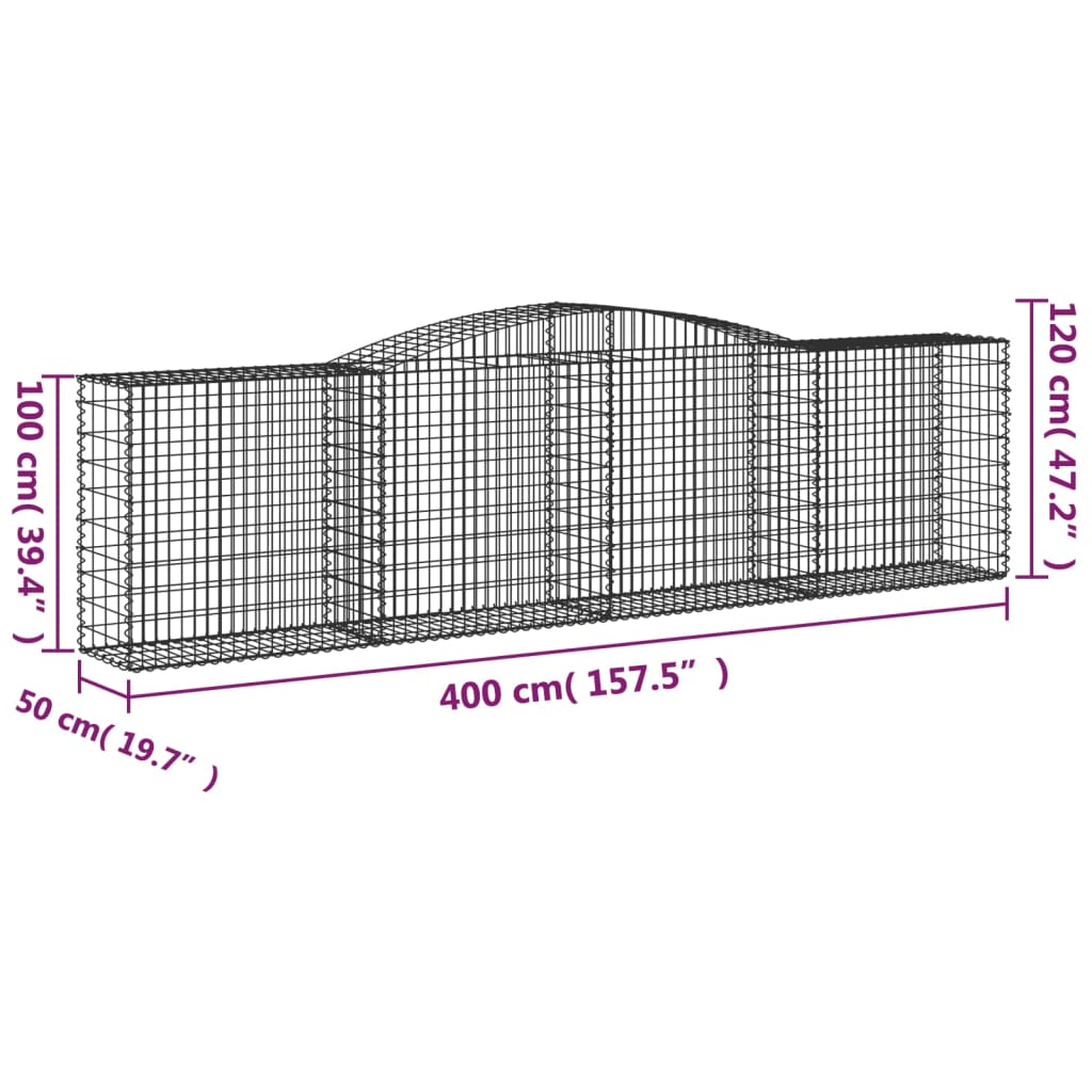 2 db íves horganyzott vas gabion kosár 400x50x100/120 cm