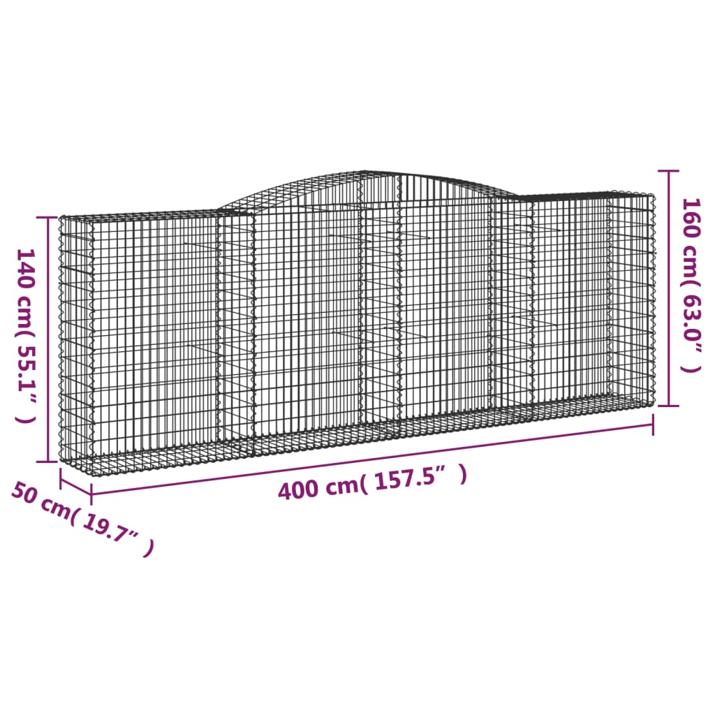 5 db íves horganyzott vas gabion kosár 400x50x140/160 cm