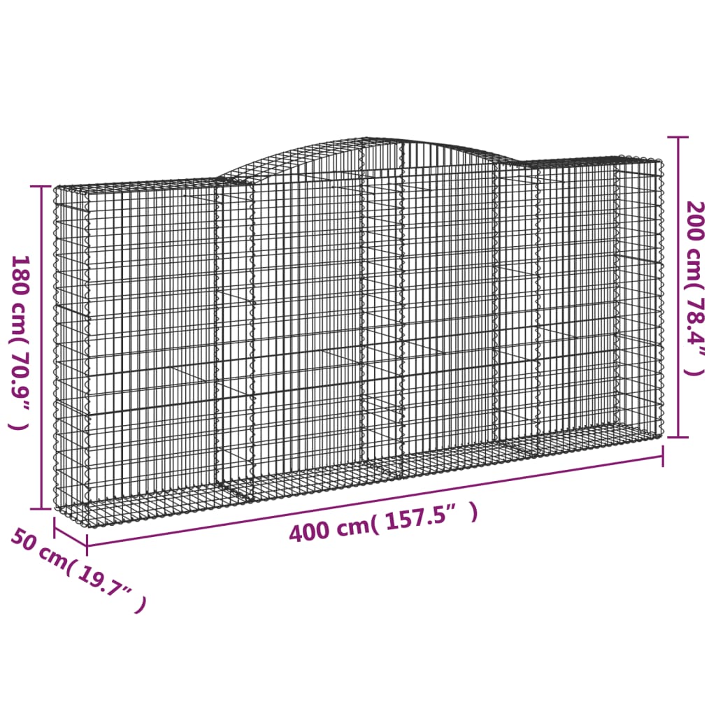 4 db íves horganyzott vas gabion kosár 400x50x180/200 cm