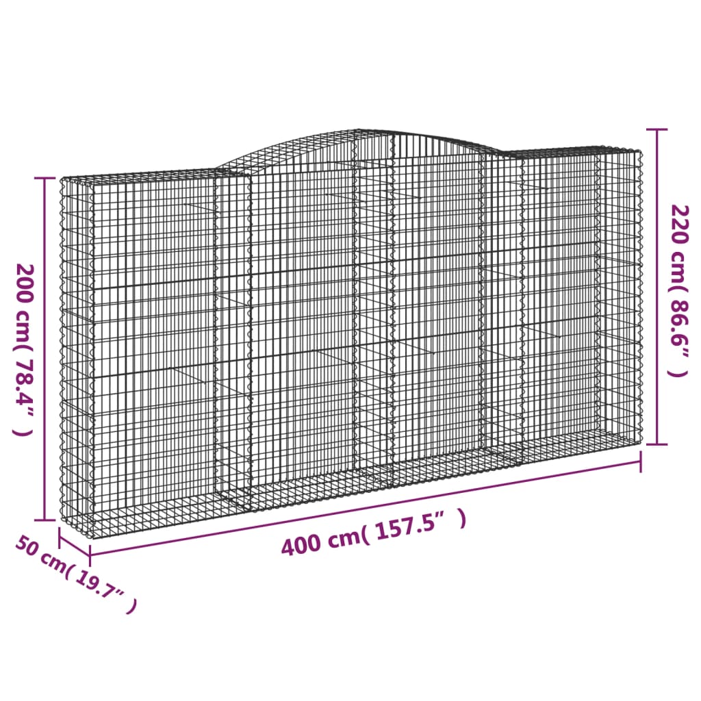6 db íves horganyzott vas gabion kosár 400x50x200/220 cm