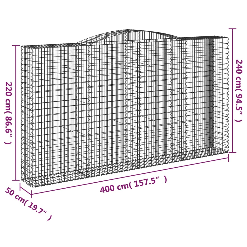 4 db íves horganyzott vas gabion kosár 400x50x220/240 cm