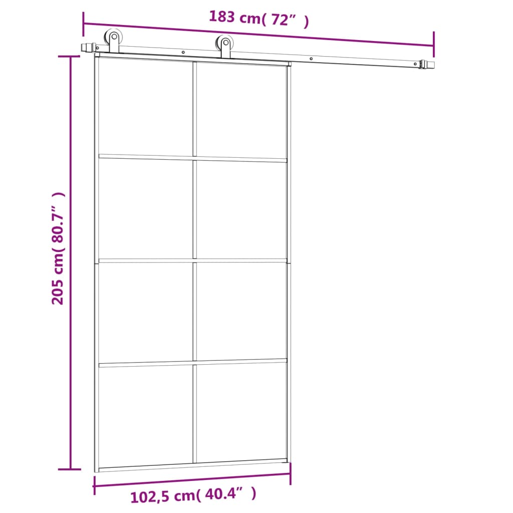 Esg üveg-alumínium tolóajtó fémszerelvény-szettel 102,5x205 cm