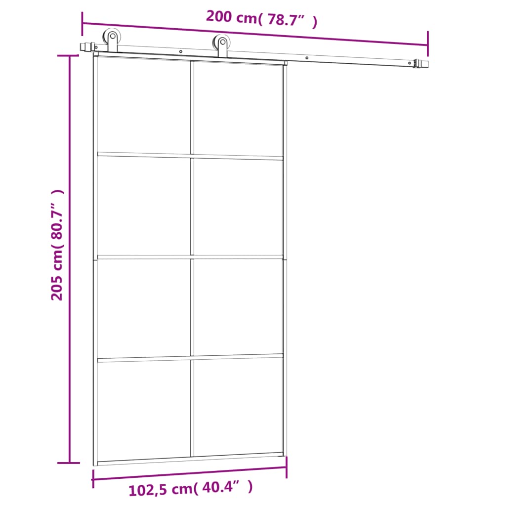 Esg üveg-alumínium tolóajtó fémszerelvény-szettel 102,5x205 cm