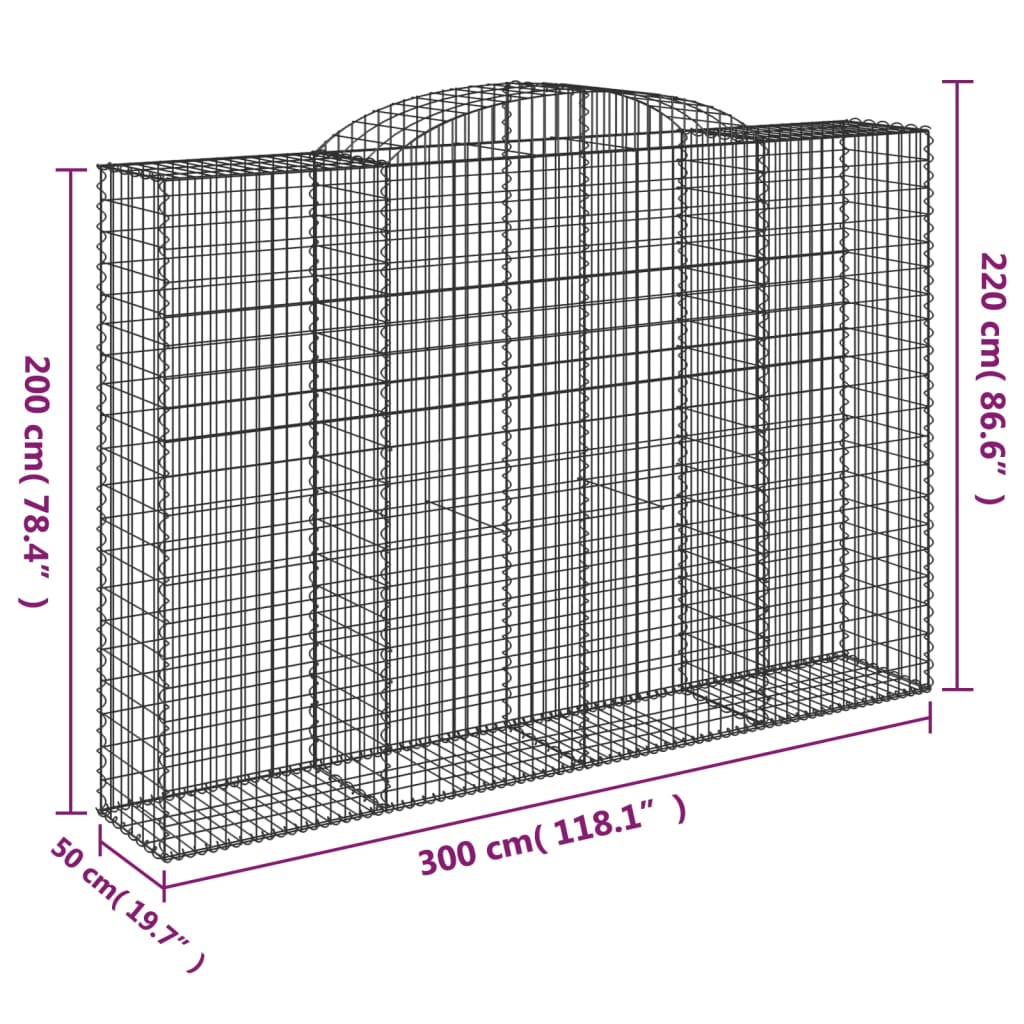 Íves horganyzott vas gabion kosár 300 x 50 x 200/220 cm