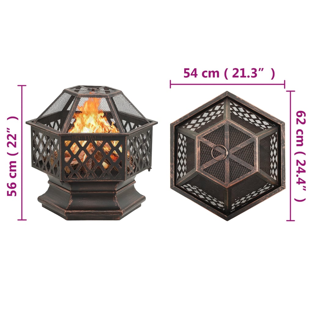 Rusztikus acél xxl méretű tűztál piszkavassal 62 x 54 x 56 cm