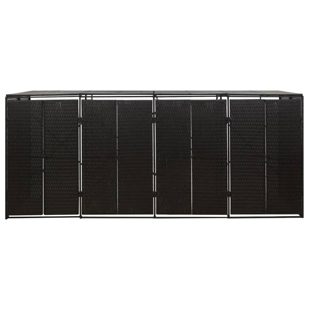 Fekete polyrattan négyes kerekeskuka tárolófészer 274x80x117 cm